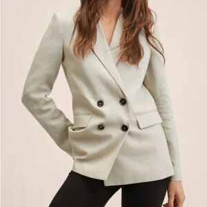 Mango Cream Linen Double Breasted Blazer Size 4